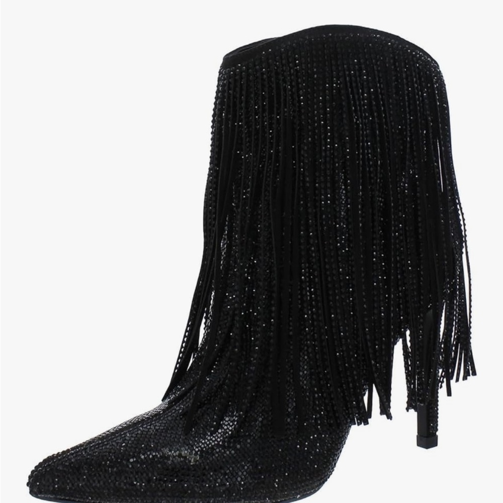 INC International Concepts NEW Black Fringe Ankle Boots Sz. 7.5